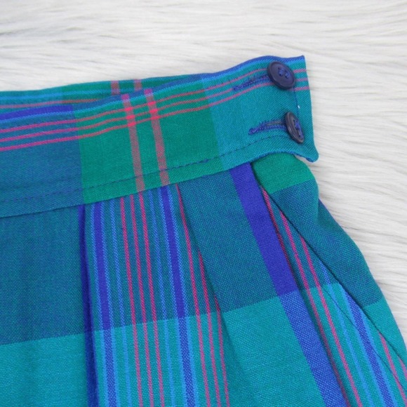 Vintage Miss Pendleton Blue Plaid Pleated Midi Skirt Virgin Wool Women’s XS - Picture 8 of 14